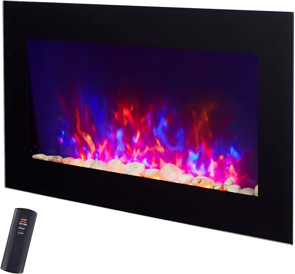 Black 36 Inch Wall-Mounted Electric Fireplace with Remote Control I1625