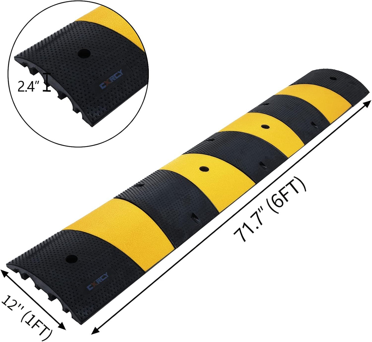 Heavy Duty Rubber Speed Bump 6FT 1 Pack with 4 Bolts (71.7 x 12 x 2.4 Inch) M4250