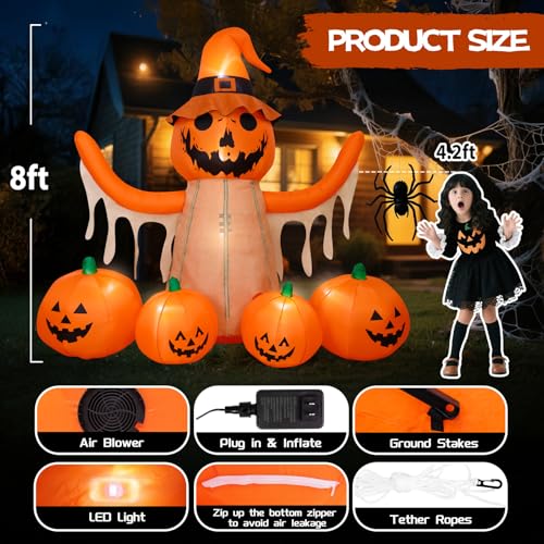 8FT LED Pumpkin Inflatable Halloween Decoration R71435