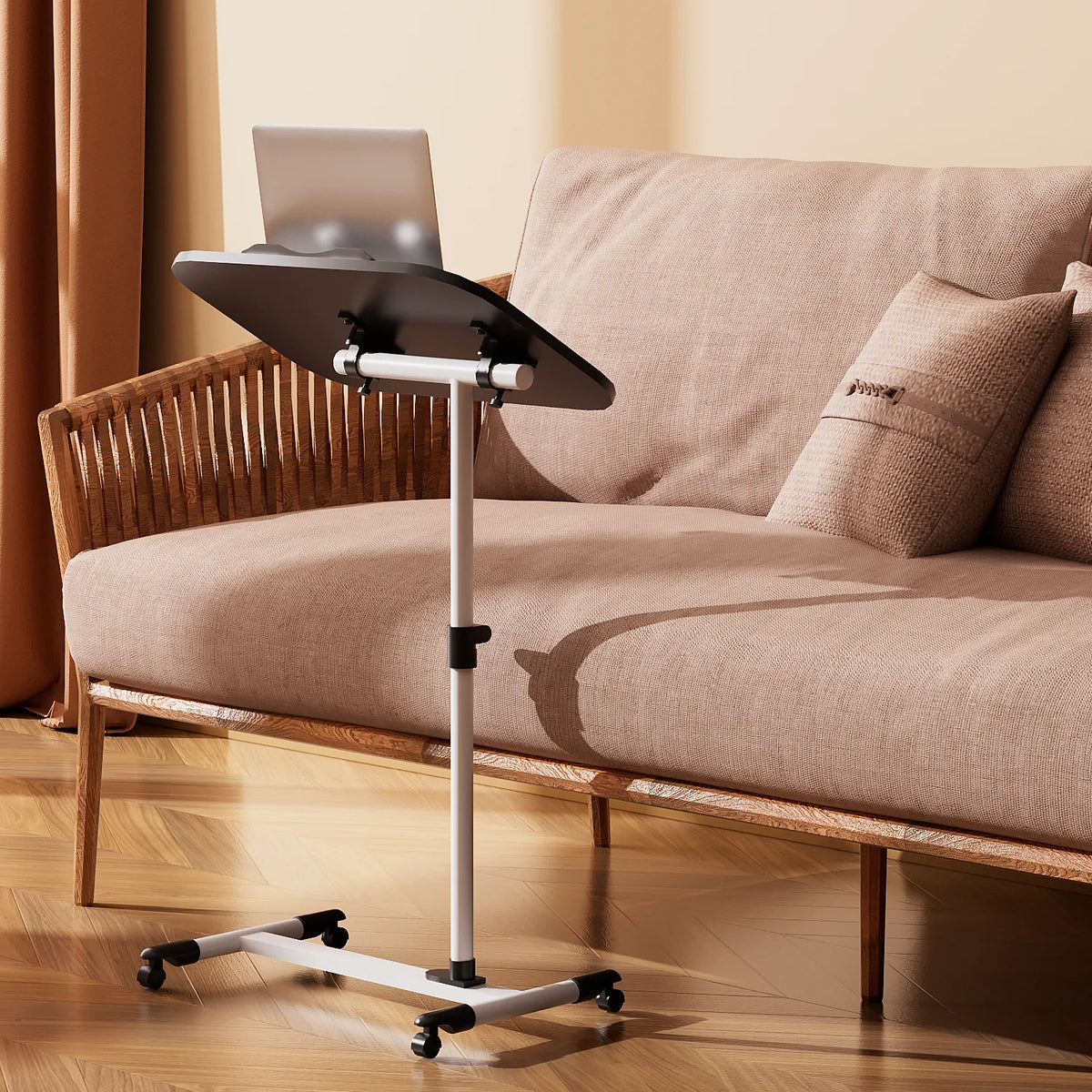 White Height Adjustable Mobile Computer Desk with Casters K687985