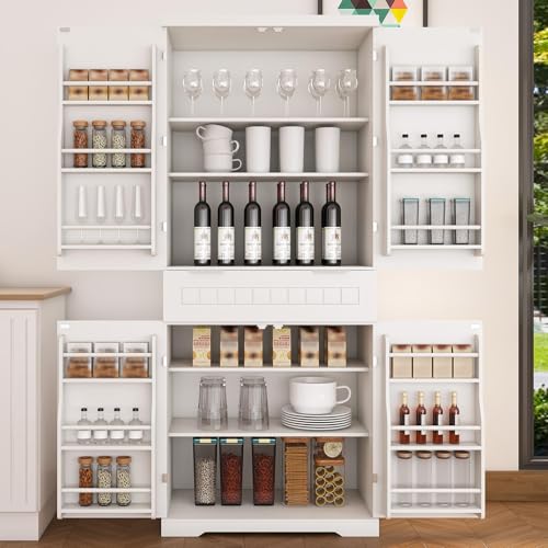 Pantry Cabinet with Drawer, 2 Cabinets and 6 Door Shelves, Adjustable Shelves, 71.65" C8055