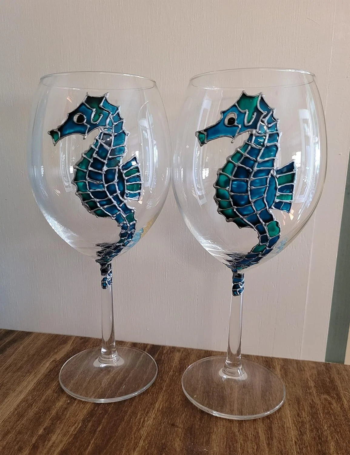 Blue Green Hand Painted Wine Glasses Set Of 2 C568921