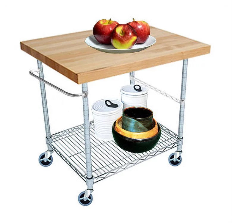 2 Tier Gourmet Cart with Maple Butcher Block Top I16209