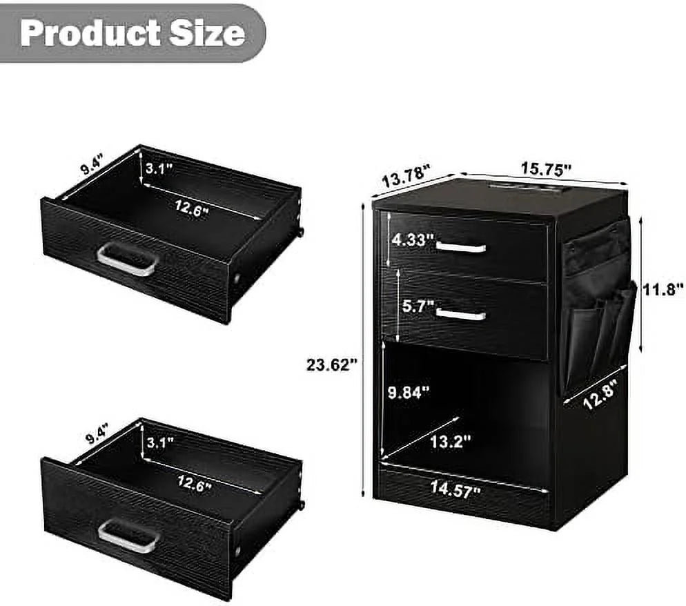 White Nightstand with Charging Station and USB Ports J822