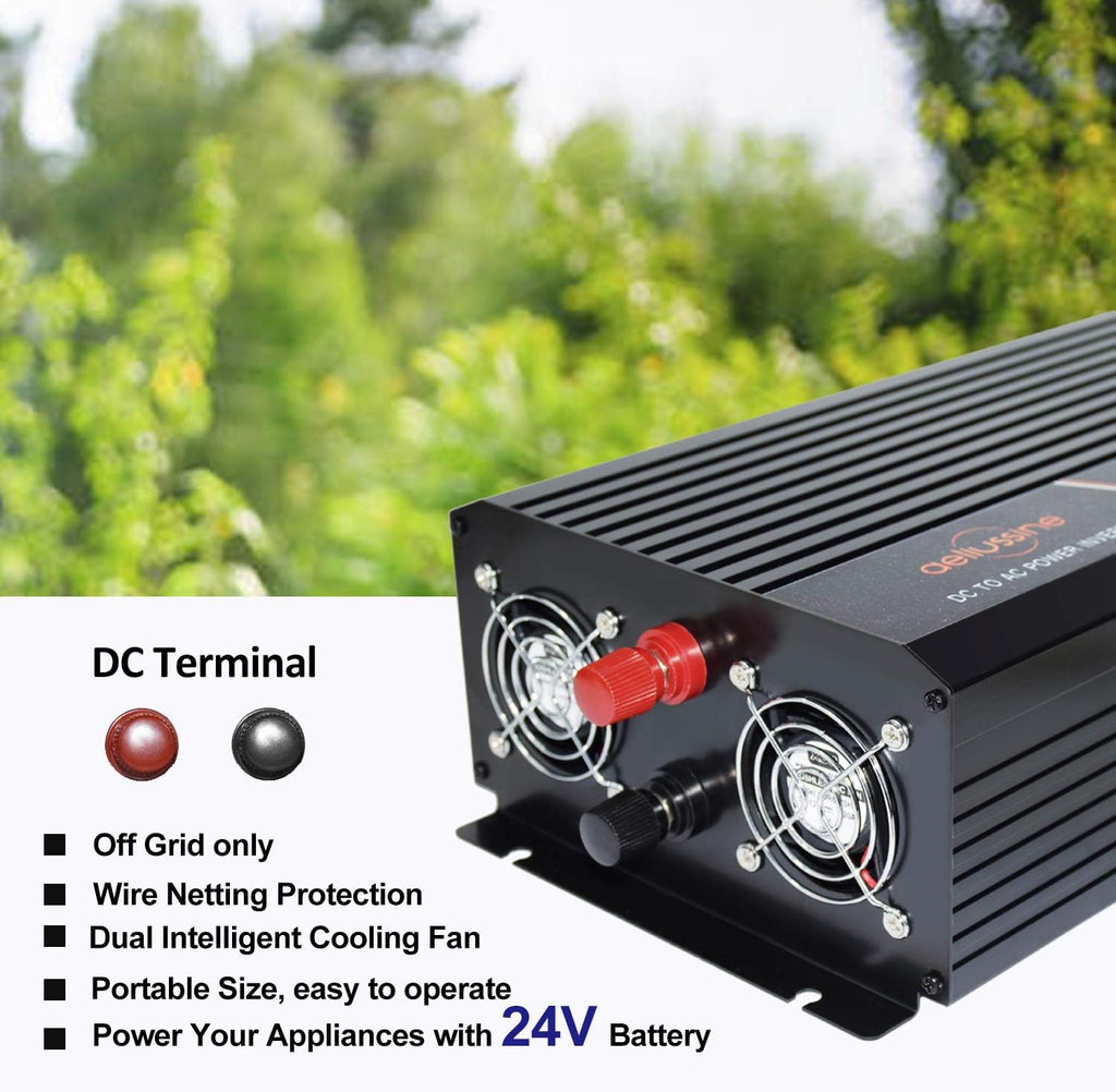 1000 Watt Pure Sine Wave Power Inverter 24V DC to AC 120V with LCD Display Remote Switch G94765