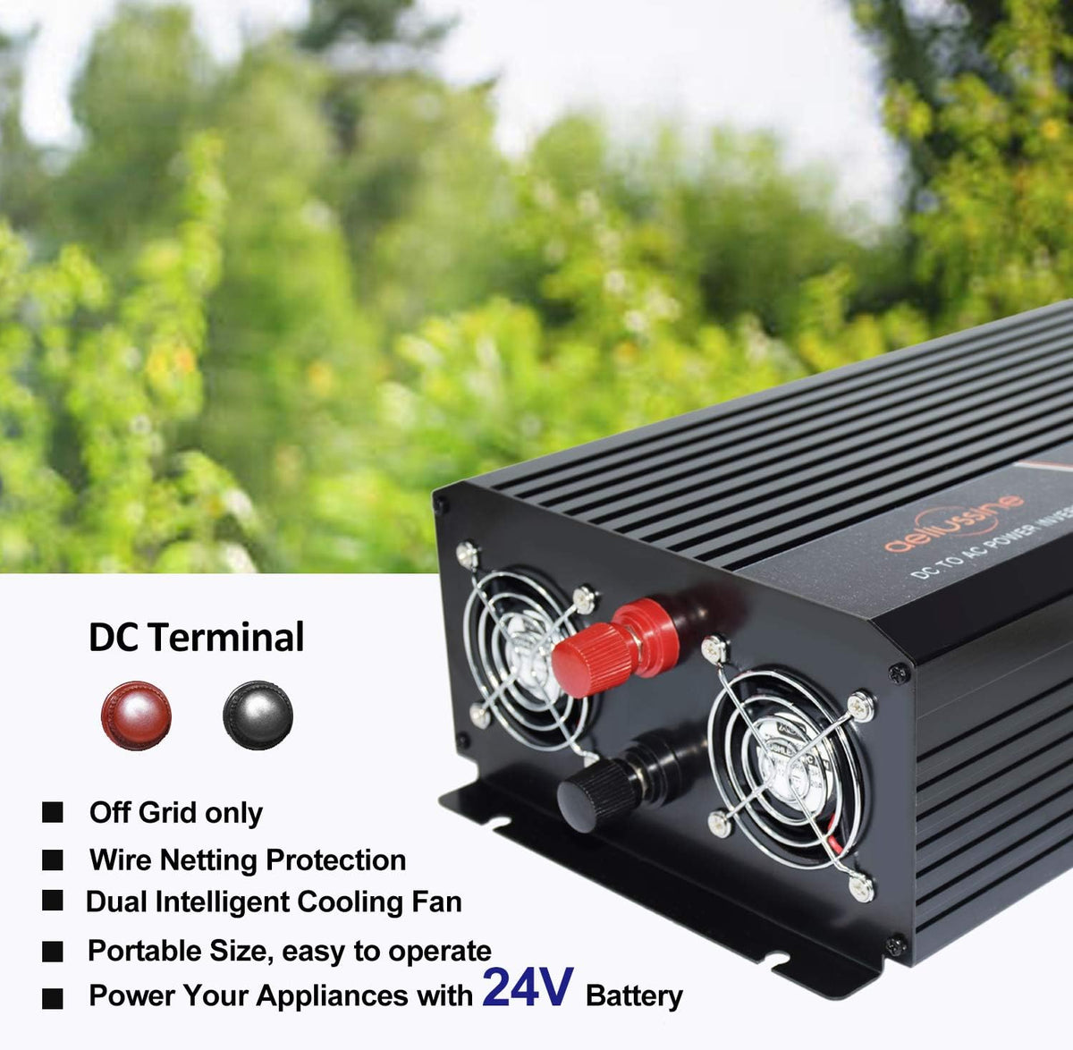 1000 Watt Pure Sine Wave Power Inverter 24V DC to AC 120V with LCD Display Remote Switch G94765