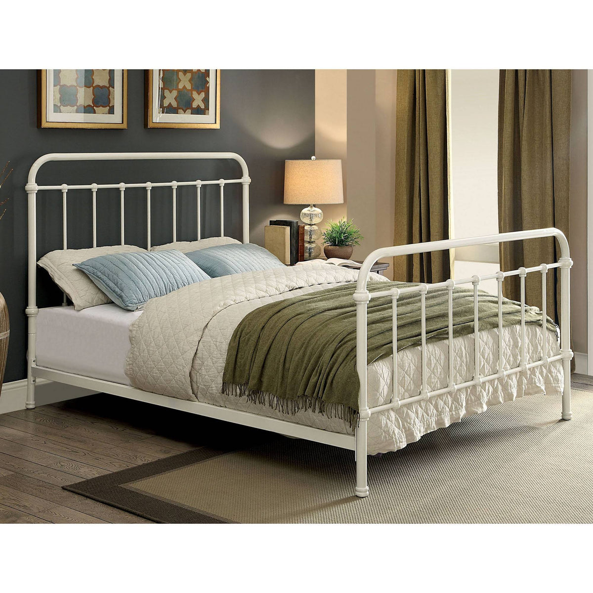 Twin Metal Bed Vintage White D212