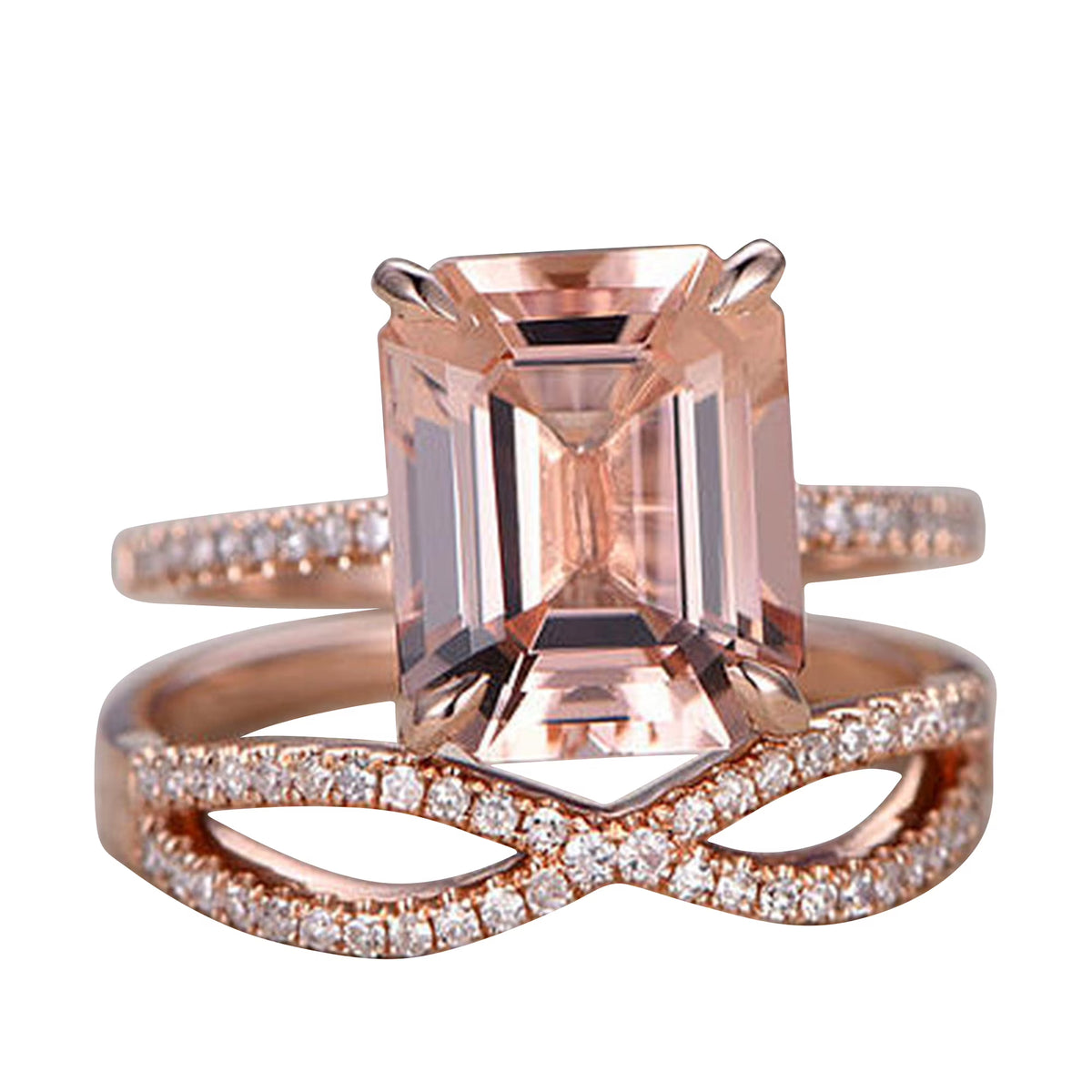 Emerald Cut Morganite Engagement Ring with Diamond Accents E727277
