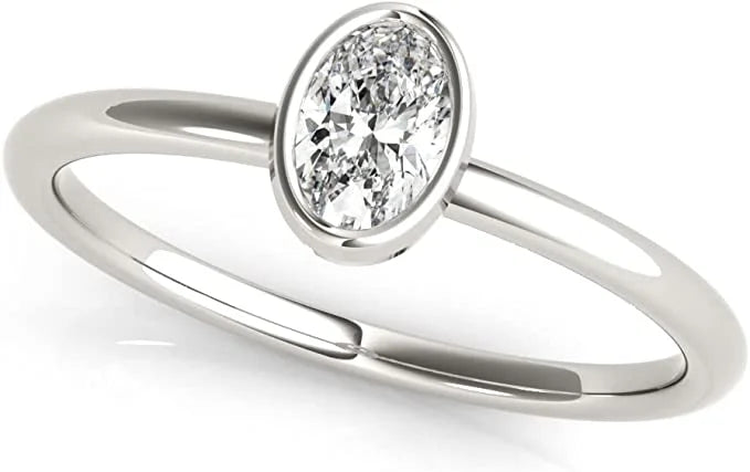 Oval Diamond Solitaire Engagement Ring in 14K Gold J819