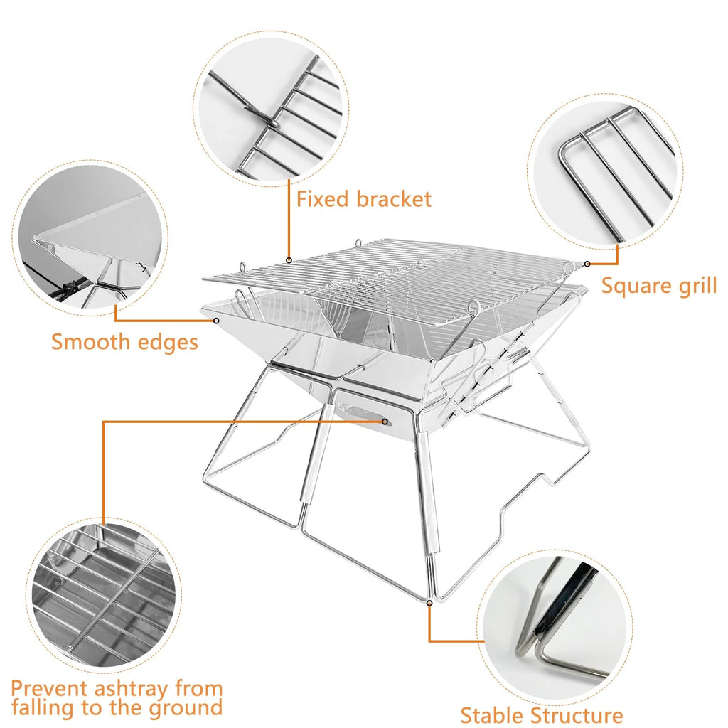 Charcoal Folding Stainless Steel BBQ Grill E182515