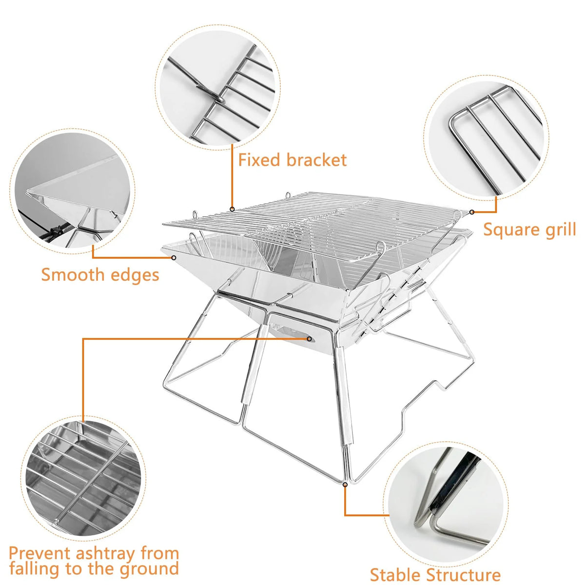Charcoal Folding Stainless Steel BBQ Grill E182515