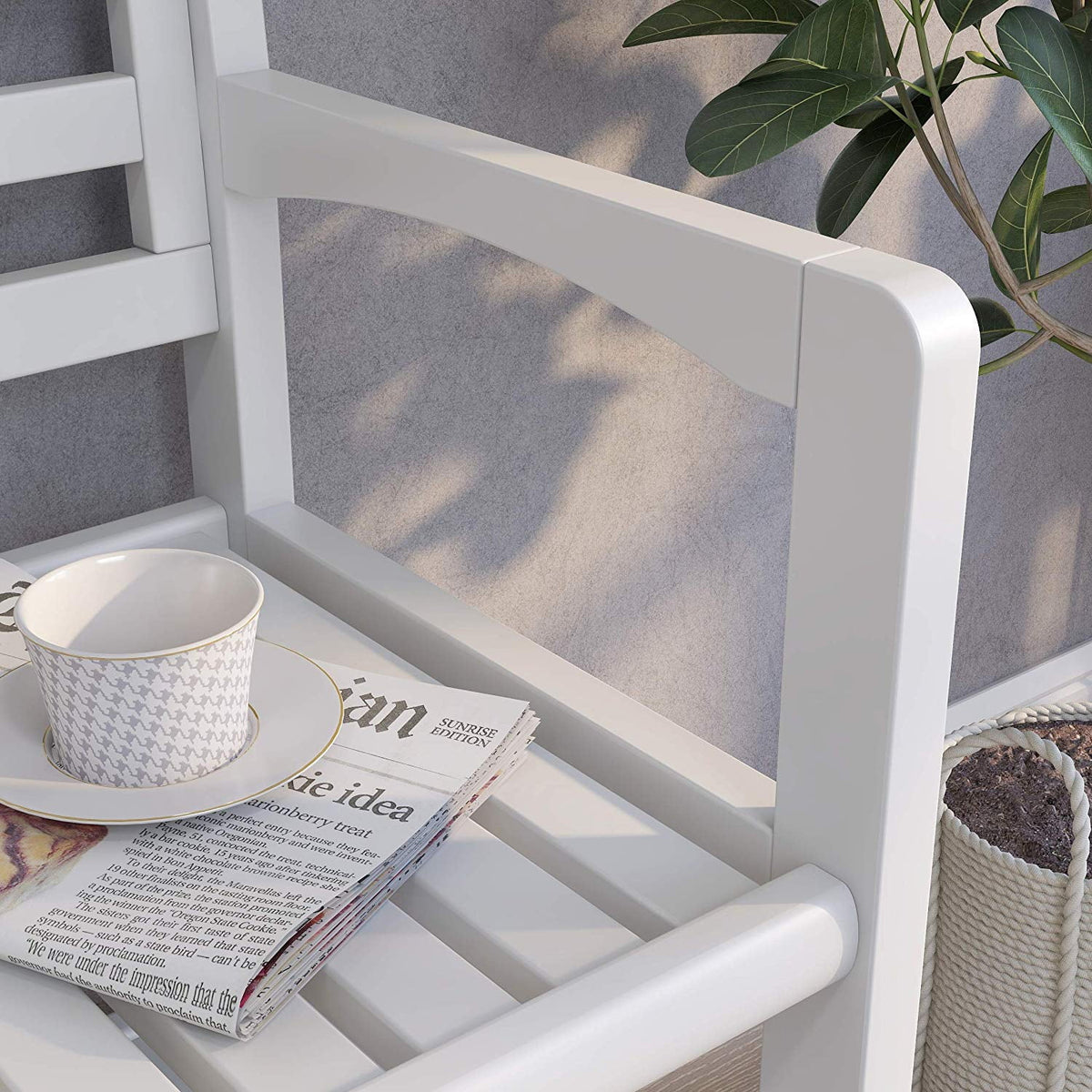 Solid Birch Wood Bench with Back F70392