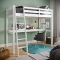Solid Wood White Twin Size Loft Bed Frame with Desk & Stairs M9136