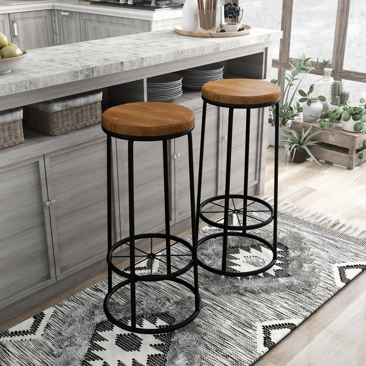 Rustic Metal Barstools Set of 2 A767
