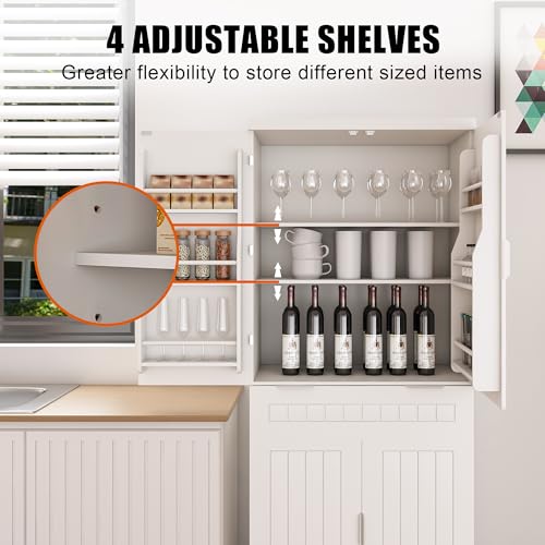 Pantry Cabinet with Drawer, 2 Cabinets and 6 Door Shelves, Adjustable Shelves, 71.65" C8055