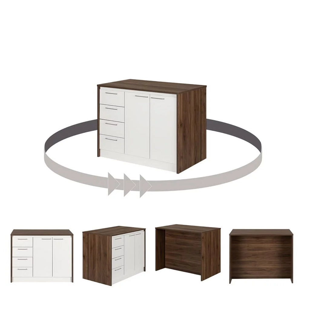 Natural Walnut and White Kitchen Island N7006