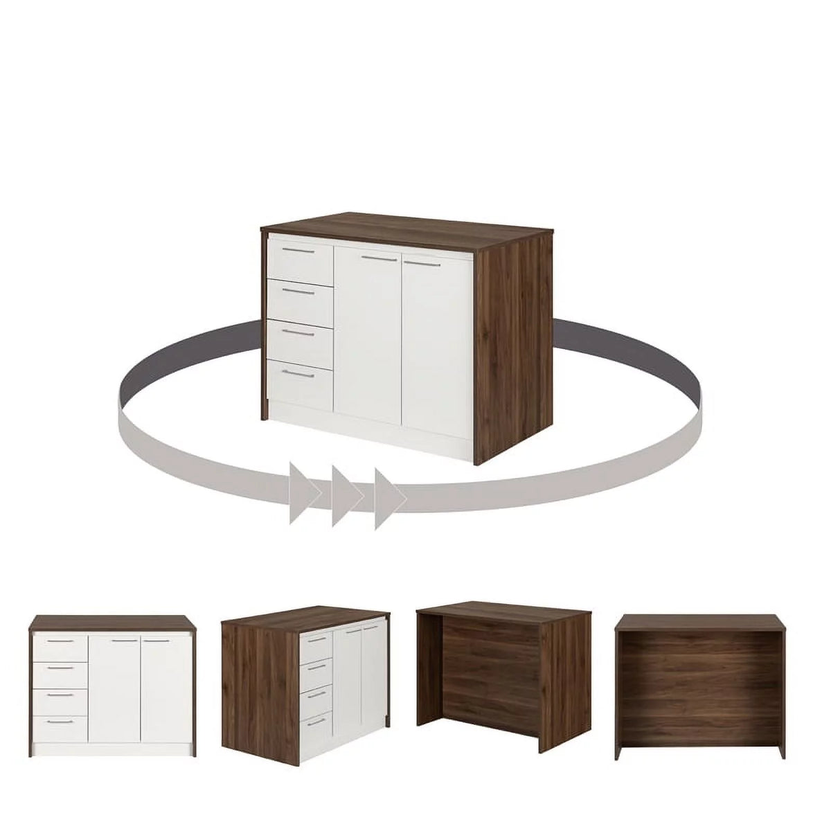 Natural Walnut and White Kitchen Island N7006
