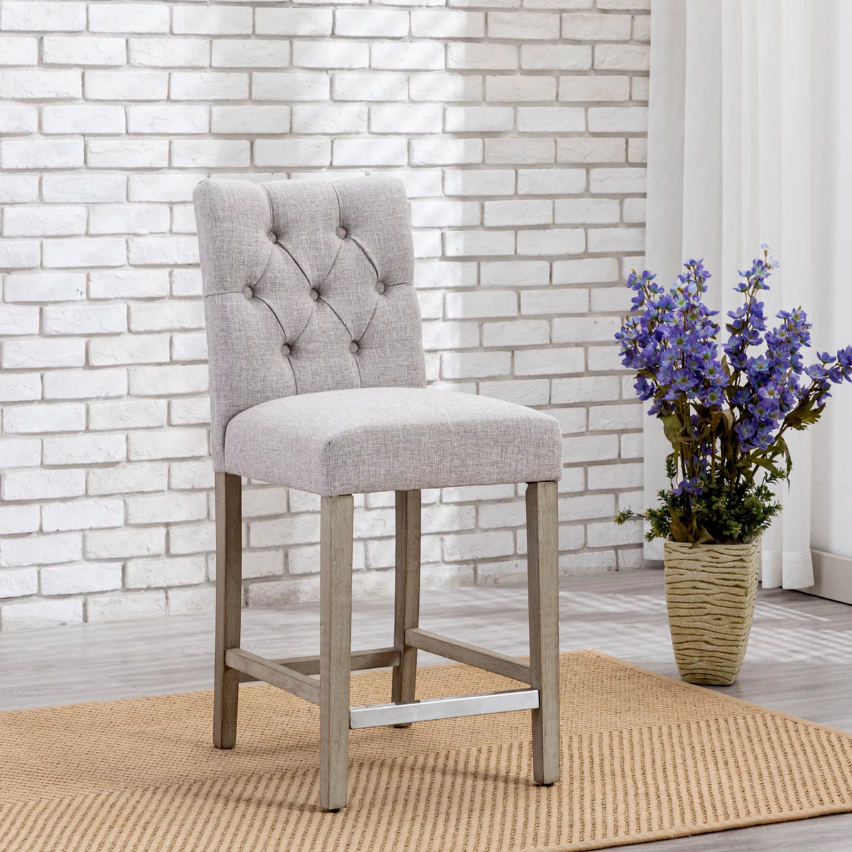 Light Gray Linen Upholstered Counter Height Bar Stools with Back C227152