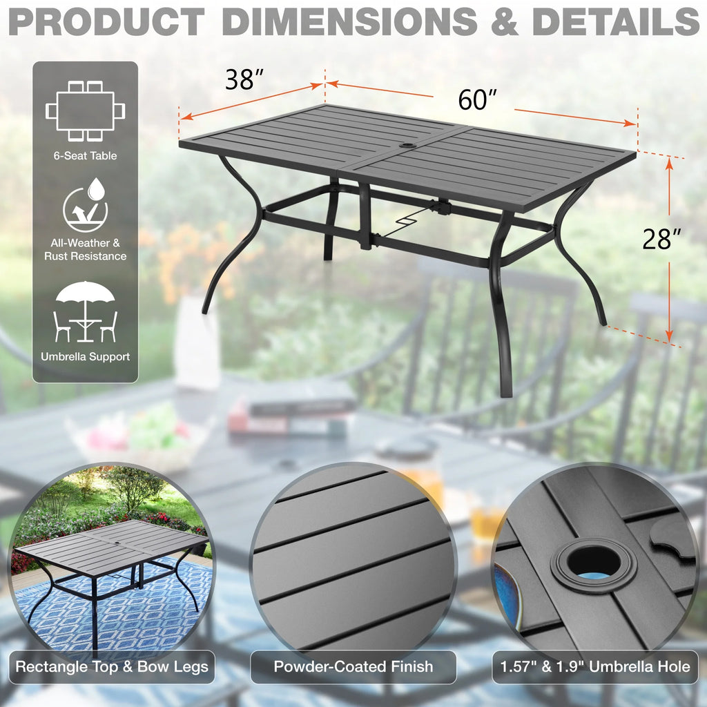 7 Piece Metal Outdoor Patio Dining Set with 6 Swivel Chairs and Dining Table P533